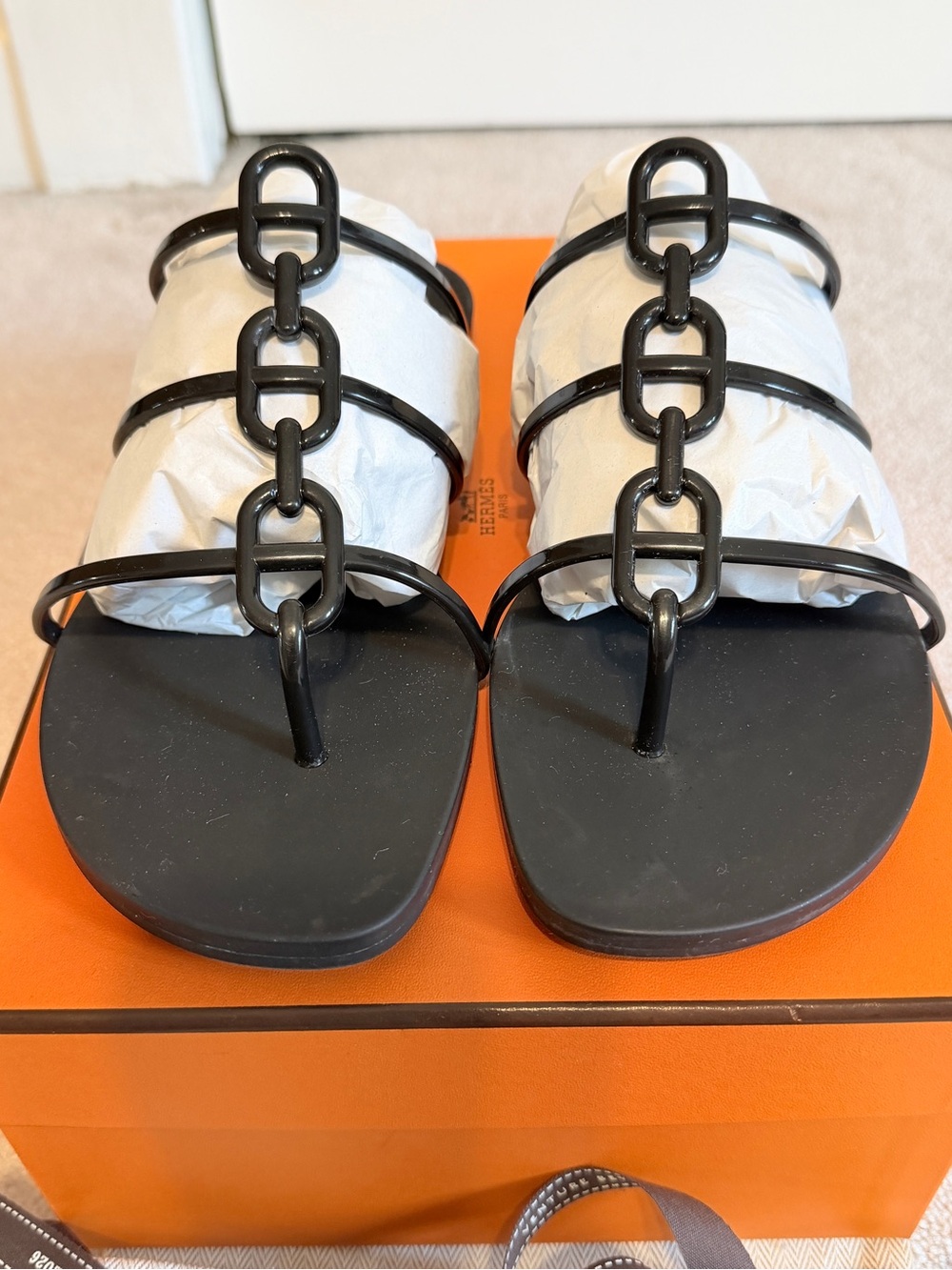 Hermes Black Mykonos Sandals Sz 40